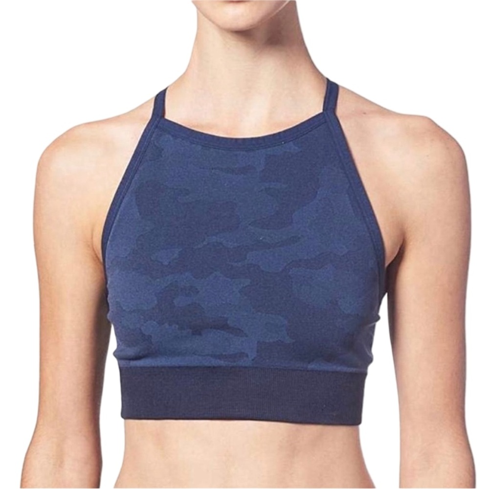 NWT Splendid Studio Blue Camo Print High Neck Racerback Sports Bra